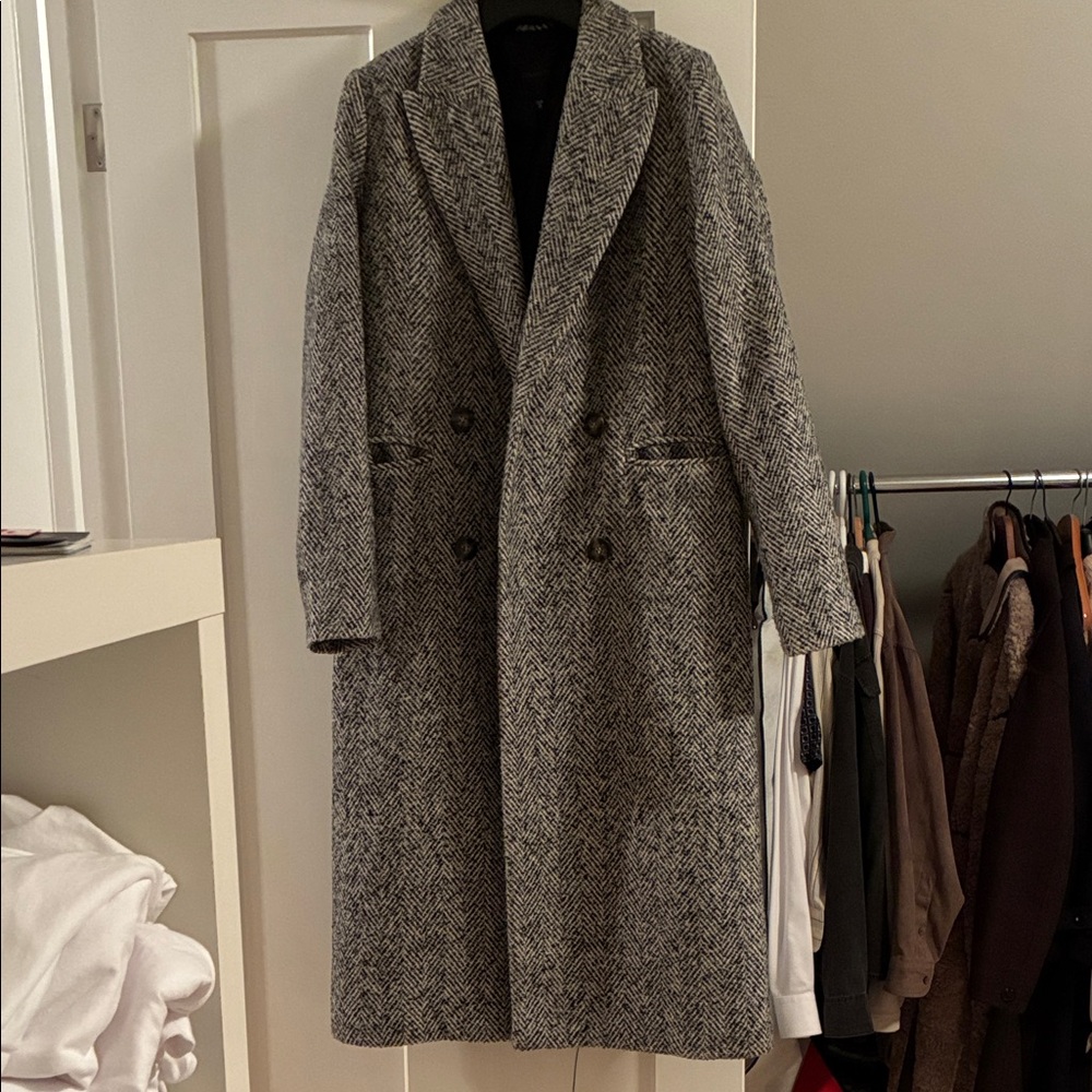 Dynamite Gray Herringbone Double-Breasted Pea Coat
